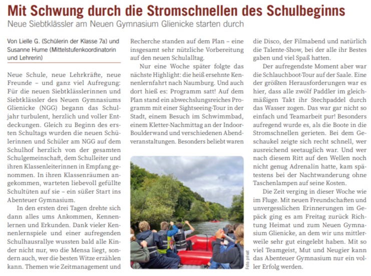 Neue Siebtklässler am Neuen Gymnasium Glienicke starten durch